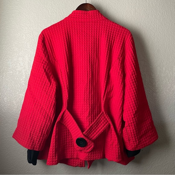 Ali Miles Womens Red Waffle Knit Mock Neck Button Front Peplum Top Jacket 1X - Picture 9 of 10